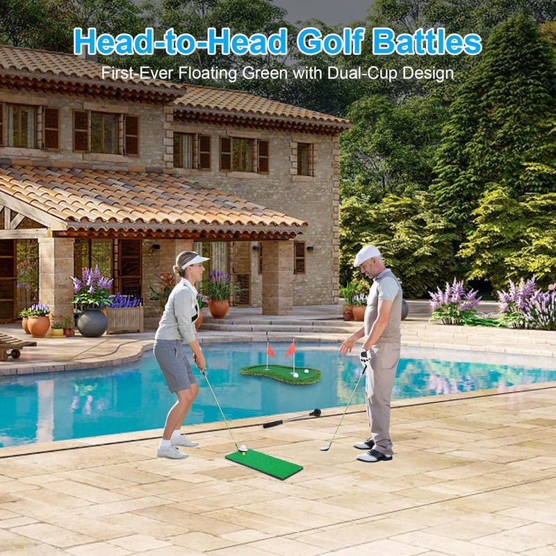 Chriiena Floating Golf Green for Pool/Lake, Floating Chipping Mat with Ball Retriever & Anti-Drift Ropes - Stable Golf Putting Practice Game Set for Golfers - Image 2